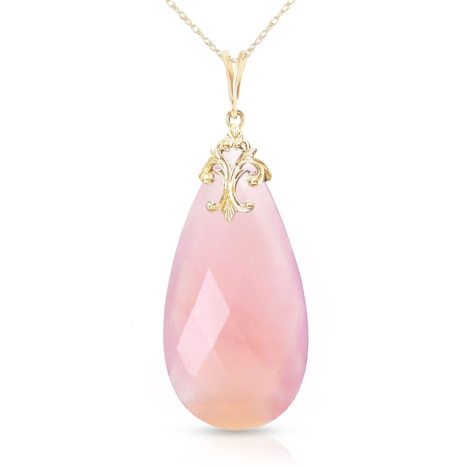 ALARRI 14K Solid Gold Necklace with Briolette 31x16 mm Pink Chalcedony with 24 Inch Chain Length. by ALARRI