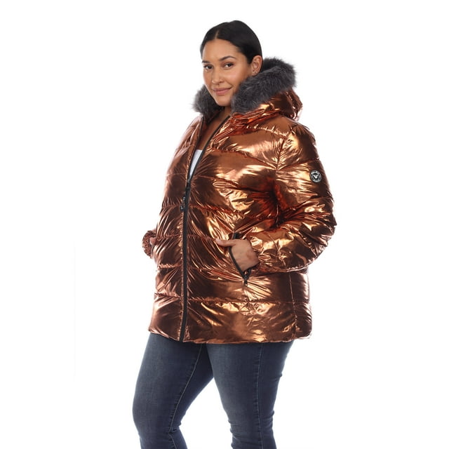White Mark Parka Métallisée à Capuchon pour Femmes