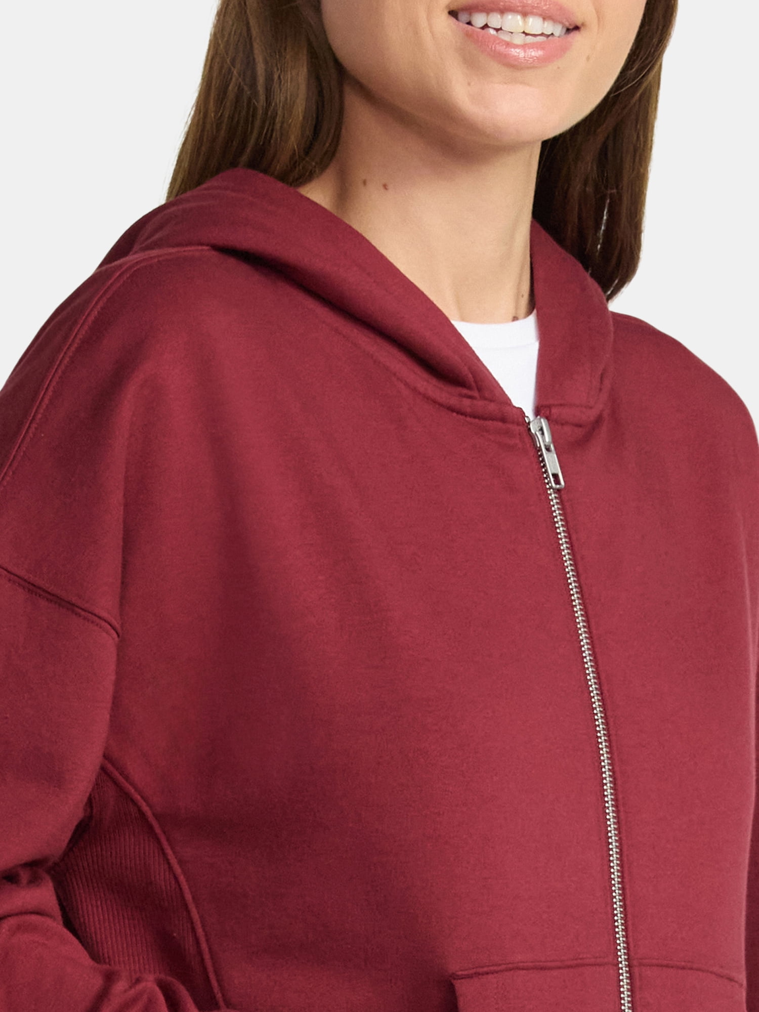 Time and Tru Women's Cropped Zip Up Fleece Hoodie, Sizes XS-XXXL