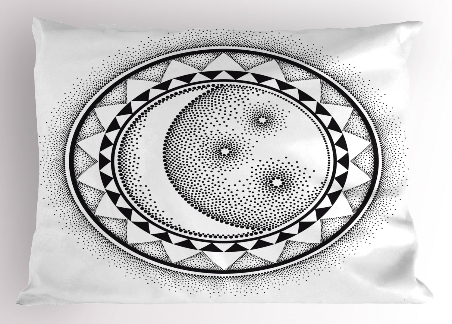 Half Moon Pillow Sham, Simplistic Sun Night Dots Circle Mystic Pattern