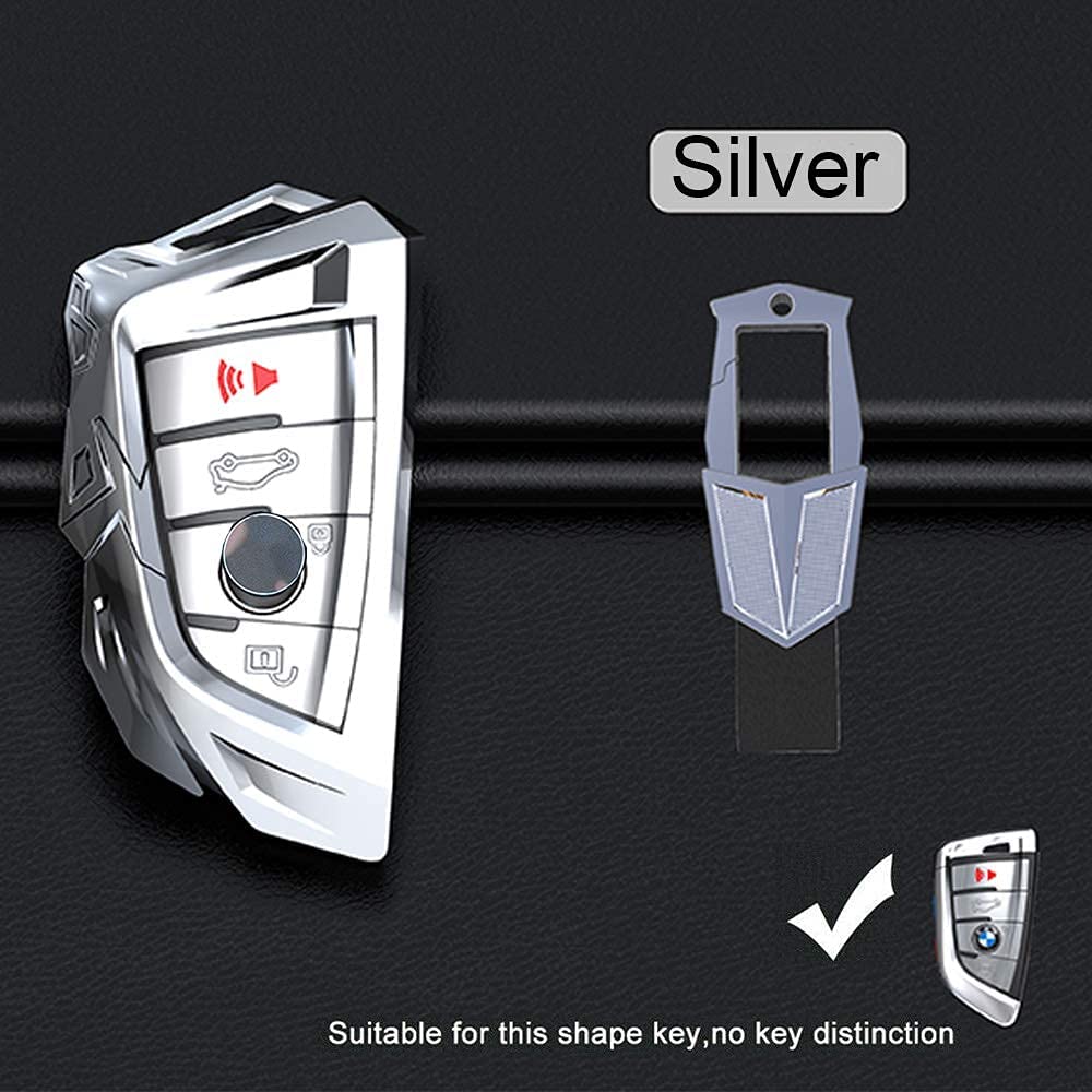 Metal Key Fob Cover for BMW X1 X2 X3 X5 X6 2 5 6 7 series, Protective Keyless Entry Smart Remote Key Case Holder 4 Buttons with Keychain (Gray B)