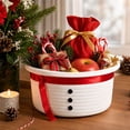 thumbnail image 2 of Twfbrm Christmas Gift Basket, 12 x 5 Inch Reusable Woven Basket with Red Ribbon, Black Buttons and Armless Handles Design, Holiday Decorative Woven Organizer Basket for Xmas Gifts, Home Decor, 2 of 6