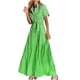 thumbnail image 1 of Vestido largo a rayas de verano 2024 para mujer, vestido informal con botones, manga corta, vestidos camiseros largos con cinturón,Green,M, 1 of 6