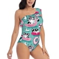thumbnail image 3 of Sikiie Dogs With Swimming Print Women One Piece Swimsuits Tummy Control One Shoulder Bathing Suits Ruffle Swimwear, From S to XXL-Large, 3 of 6