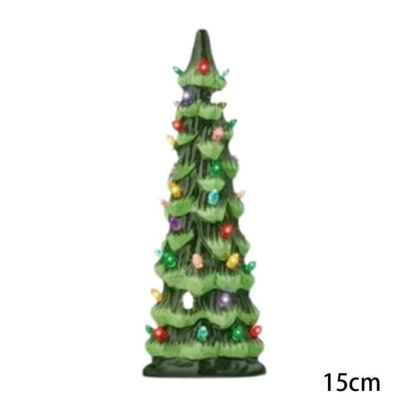 Retro Hand-Painted Ceramic Christmas Trees with Lights - Tabletop Decor for Home Festive Ornament