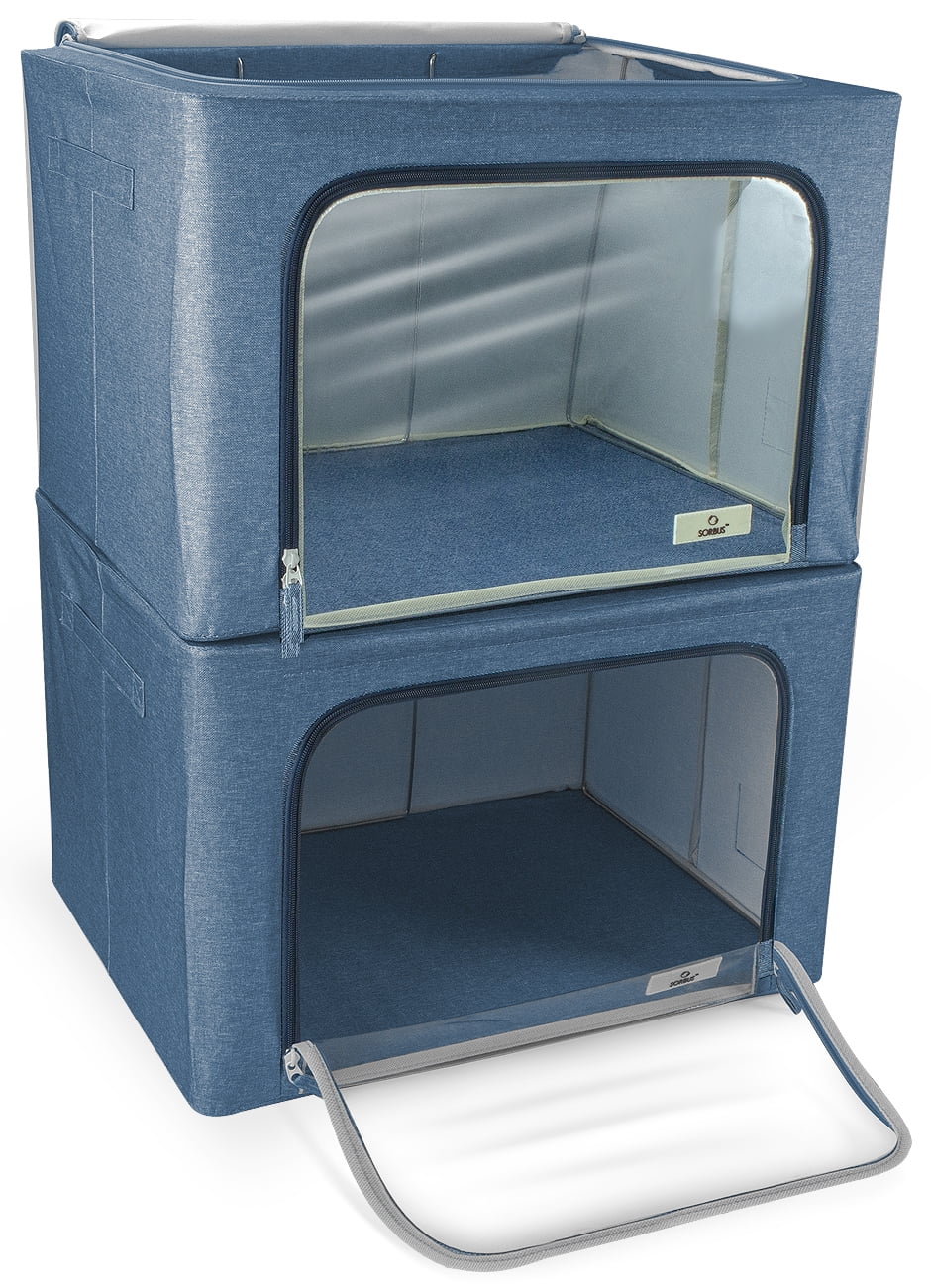 Sorbus Stackable Storage Bins, Fabric Organizer Bags with Window and Handles for Kids and Adults, 2Pk, Blue