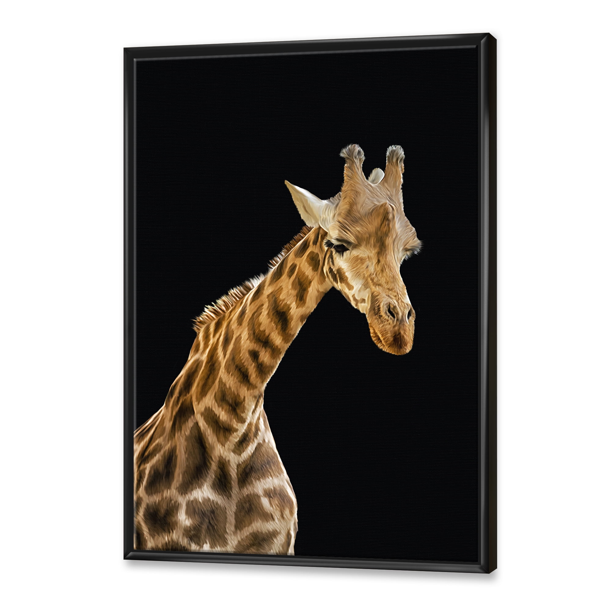 Designart 'Portrait of A Giraffe On Black Background II' Farmhouse Framed Canvas Wall Art Print