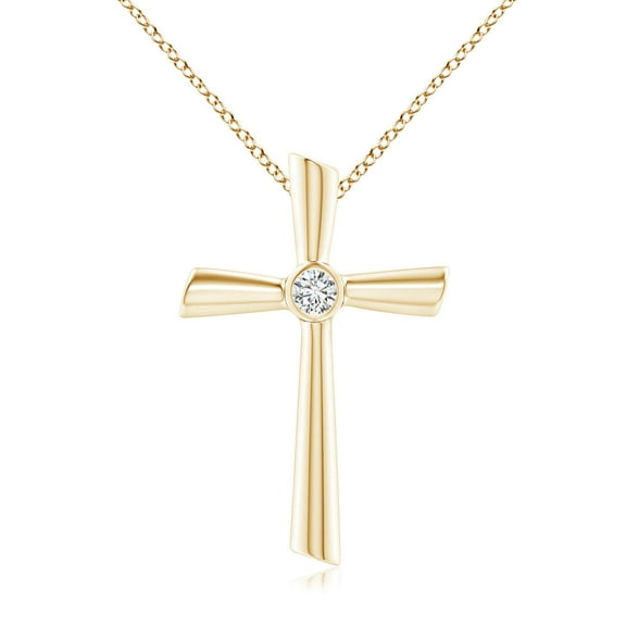 ANGARA Natural Solitaire Diamond Cross Pendant in 14K Yellow Gold for Women (Size-3.8mm| Color-H| Clarity-SI2) | April Birthstone, Anniversary, Jewelry Gift for Women | Natural Diamond Necklace