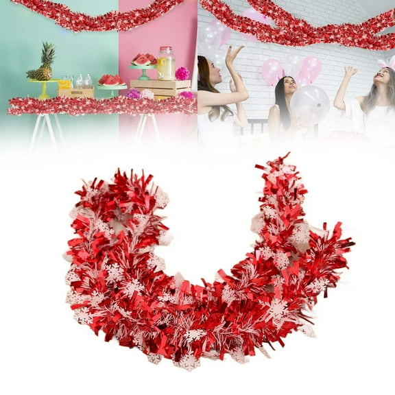 6Ft Christmas Garland Shiny Foil Metallic Snowflake Xmas Tree Garland Glitter Hanging Christmas Tree Decorations For Fireplace Mantle Stairs Xmas Wedding/ Christmas decoration ribbon red