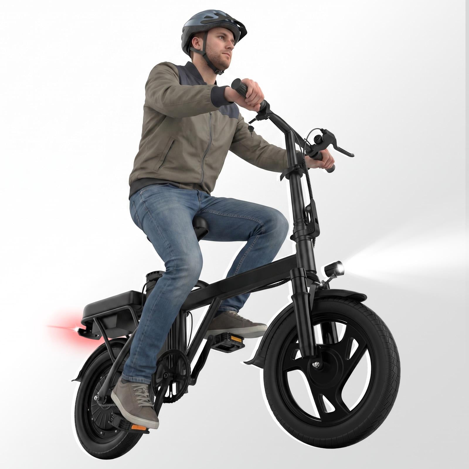 Electric Bike Black 500W 48V, 14' Mini Ebike for City Commuter, 20MPH Class 2 Folding Electric Bicycle for Adult with Two Seats UL2849