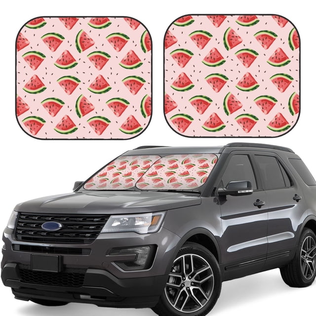 Saiise Hand Drawn Watermelon for Foldable Car Sun Shades (2-Pack) Offer Sun Protection with an Easy-fold Design for Convenient Windshield Shading-Large