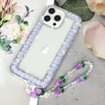 thumbnail image 2 of for iPhone 14 Pro Max Bling Case with Strap, Luxury Glitter Rhinestone Diamond Crystal Sparkle Rose Flower Floral Bracelets Soft Bumper Protective Case Cover for Women Girls Purple, 2 of 14