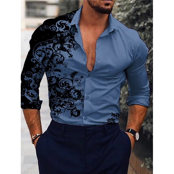 Camisas hawaianas de manga larga con estampado floral en 3D, camisa de playa para hombre, camisa social informal de moda, blusas con solapa, camiseta cubana para hombre