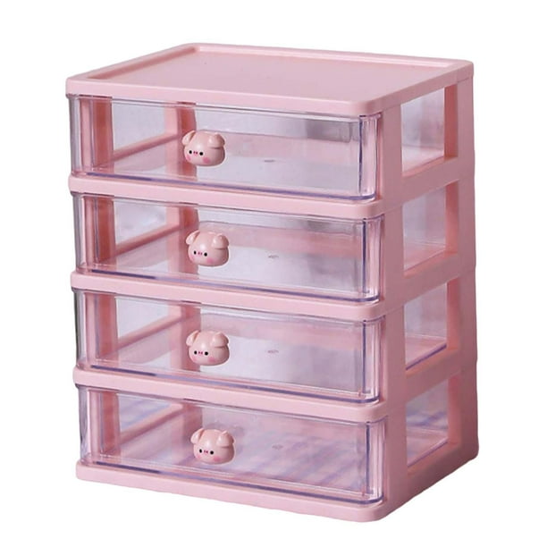 Organizador de cajones de escritorio, compartimentos para organizar la mesa de oficina, almacenamiento de escritorio 4 Cajones Rosa