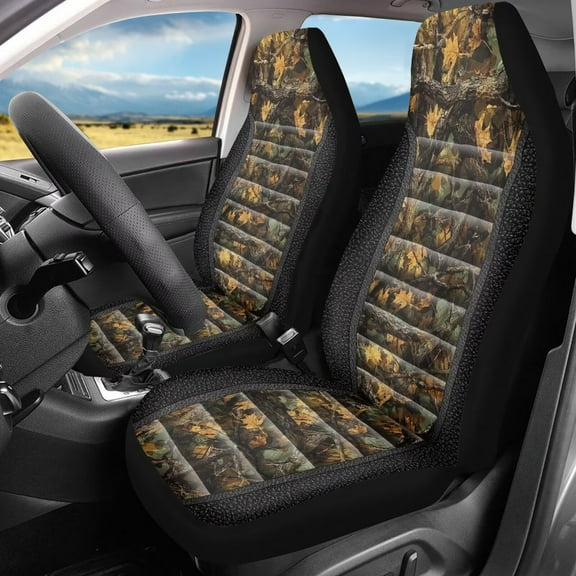 Binienty Branch Camo Car Seat Covers Front Seat Only Breathable Thin Vehicle Bucket Seat Cover Stretchable Cloth Universal Automotive Accessories Fit for Truck SUV Van
