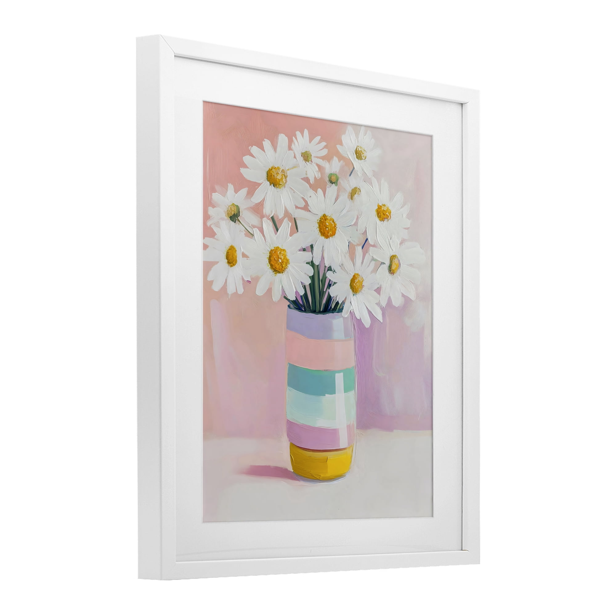 Stupell Industries Daisies in Striped Vase White Framed Print Under Glass, design by The Prints Vibe