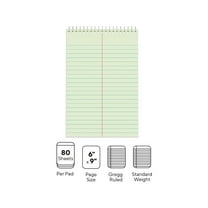 Staples Steno Pads 6" x 9" Gregg Ruled Green 80 Sheets/Pad 24/Carton ST57353/TR573VS