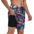 thumbnail image 2 of Rateoe rock Skull blue record Pattern Men’s Swim Shorts with Compression Liner – Double-Layered Quick-Dry Swimwear, Comfortable & Stretchy Beach Shorts-X-Large, 2 of 6