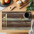 thumbnail image 2 of Brown Teal Wooden Placemats Set of 6, Vintage Farmhouse Retro Art Placemats for Dining Table, Place Mats for Kitchen Tabletop, Waterproof Wipeable Dining Table Mats Set, 2 of 9