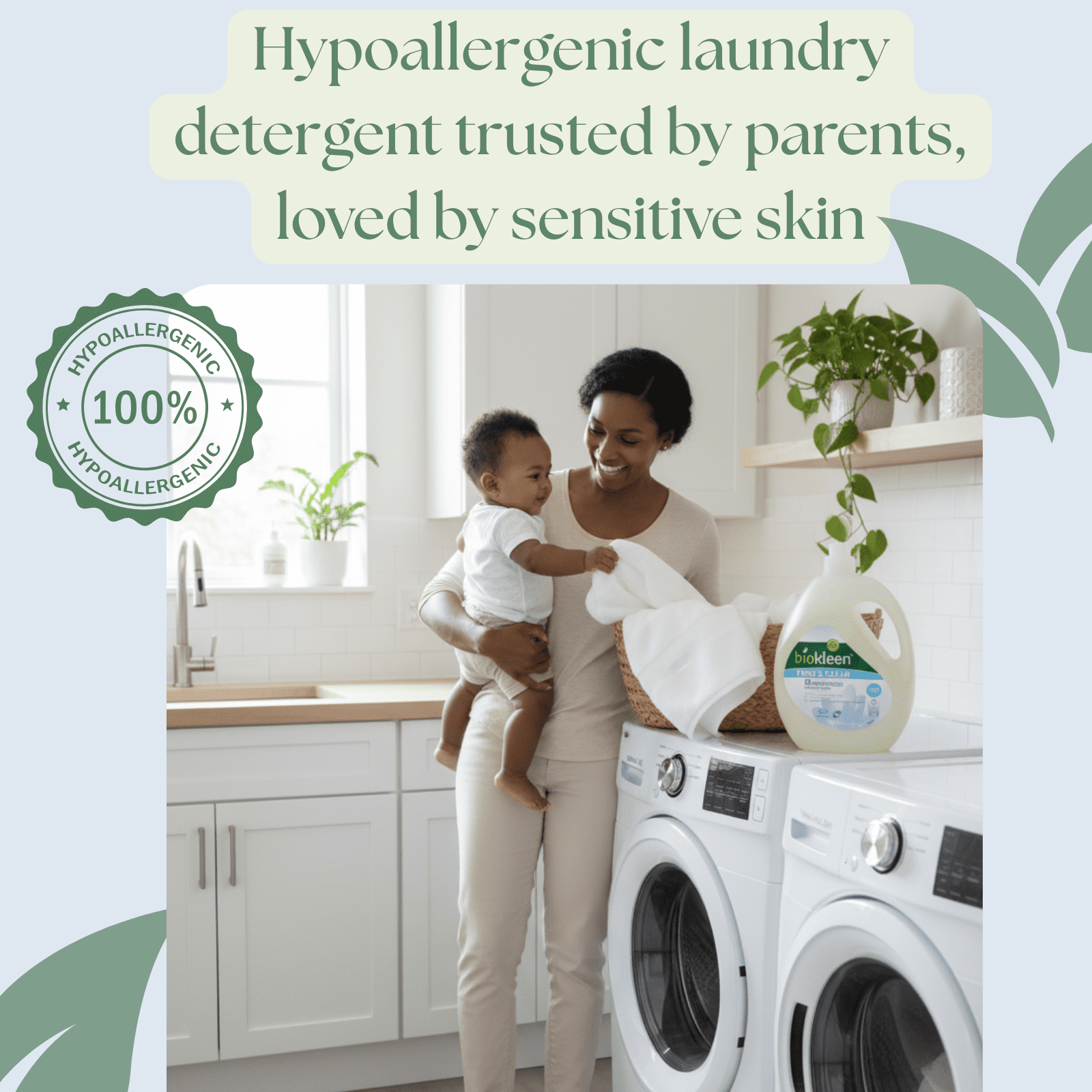 Biokleen Free & Clear Hypoallergenic Liquid Laundry Detergent Soap, Unscented, Gentle on Sensitive Skin - 300 Loads