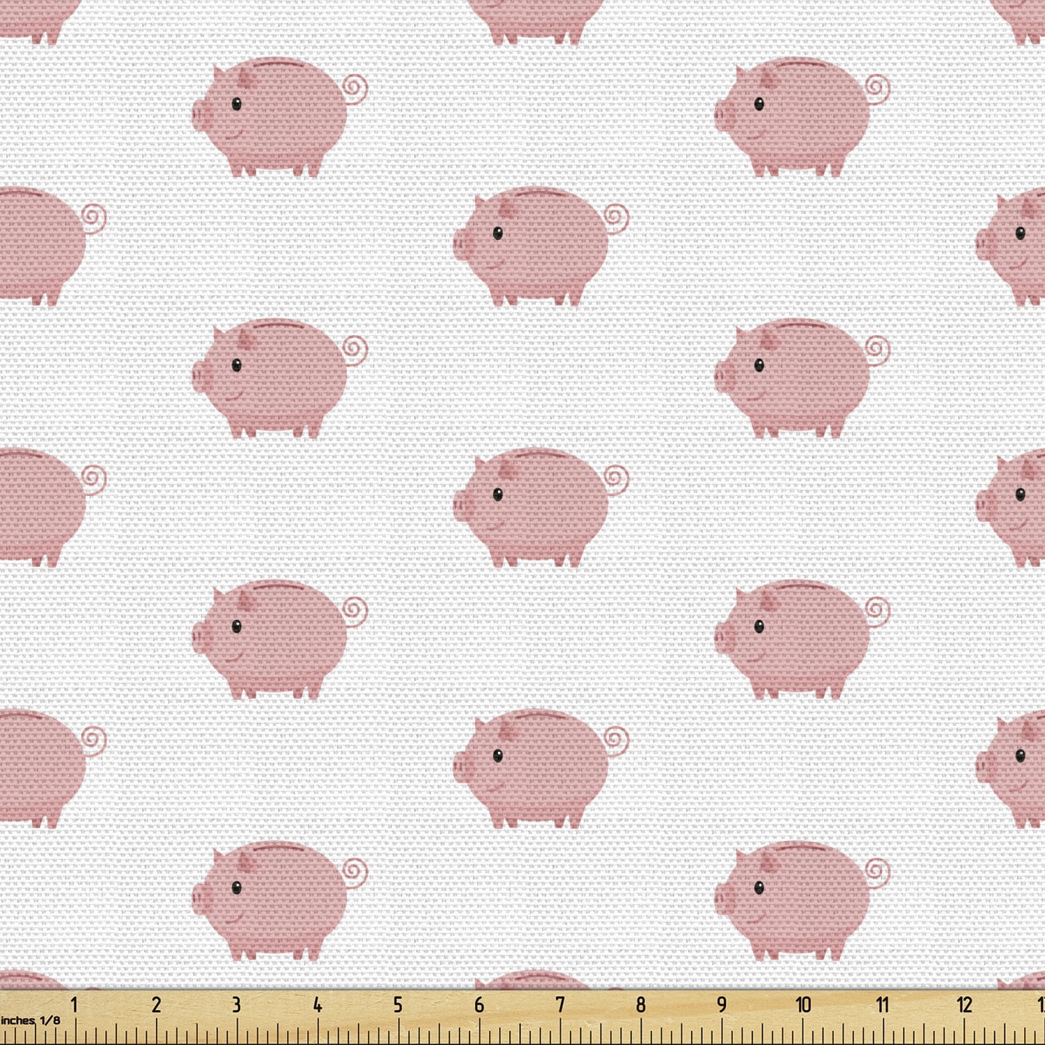 Pig Fabric by the Yard Concept of Continued Piglet Silhouettes with