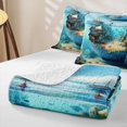 thumbnail image 4 of spefrowx Magical Ocean Teacup Quilt King for Girls Boys, Blue Coral Fish Underwater Ship Town King Coverlet Set, 3-Piece, 4 of 7