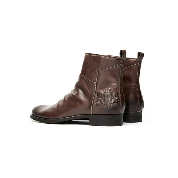 Woobling Men Dress Boots Side Zip Leather Boot Embroidered Ankle Booties Non Slip Business Brown 8