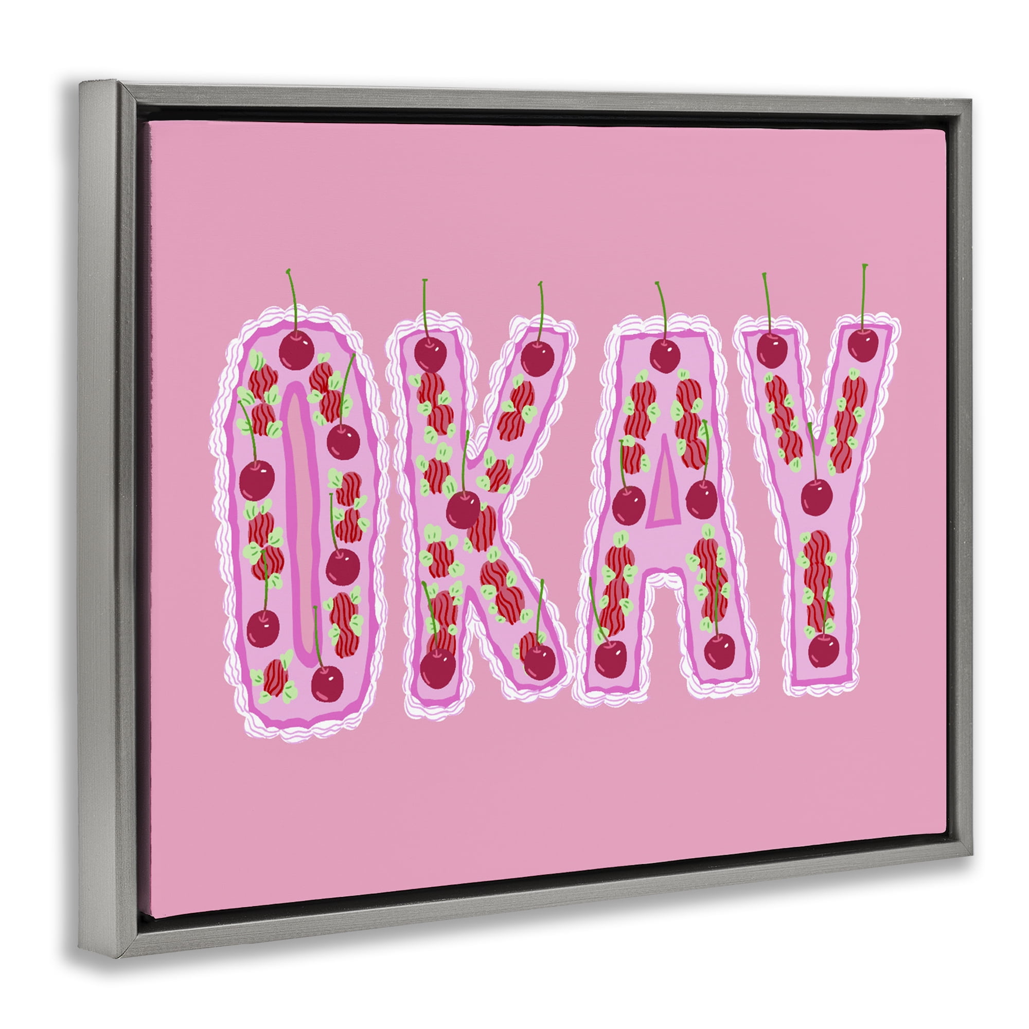 Stupell Industries Okay Pastel Cherry Cake Gray Framed Floater Canvas Wall Art, design by Ziwei Li