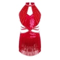 thumbnail image 4 of dPois Robe de Danse Latine Rumba Samba à Franges pour Filles, Taille Découpée, Paillettes, Tenue de Danse de Salon, Justaucorps à Jupe de Ballet, Rouge 12, 4 of 6