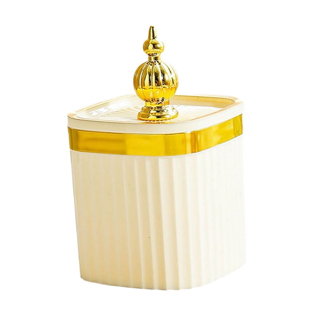 Tarro porta hisopos de algodón para maquillaje, a prueba de polvo, multifuncional, hermético. beige