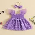 thumbnail image 2 of 2 Pcs Robe pour Filles Tout-Petits Tenues Papillon Princess Robe en Tulle avec Bandeau Robe de Fête d'Été Violette 3-4 Ans, 2 of 8