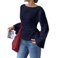 thumbnail image 3 of Camisas de Larga para Mujer, Tops Cortos de Otoño para Salir, Informales, con Cuello , Mangas Acampanadas, Acanalados, con Cordones, Ropa Y2K Azul Oscuro S, 3 of 8