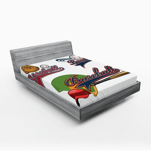 Ambesonne Colorful Fitted Sheet, Baseball Mitt Ball, Full Size, Multicolor