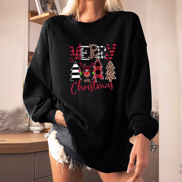 Pntutb - Sudadera de forro polar de manga larga con cuello redondo y estampado navideño para mujer Pntutb Pntutb-7032