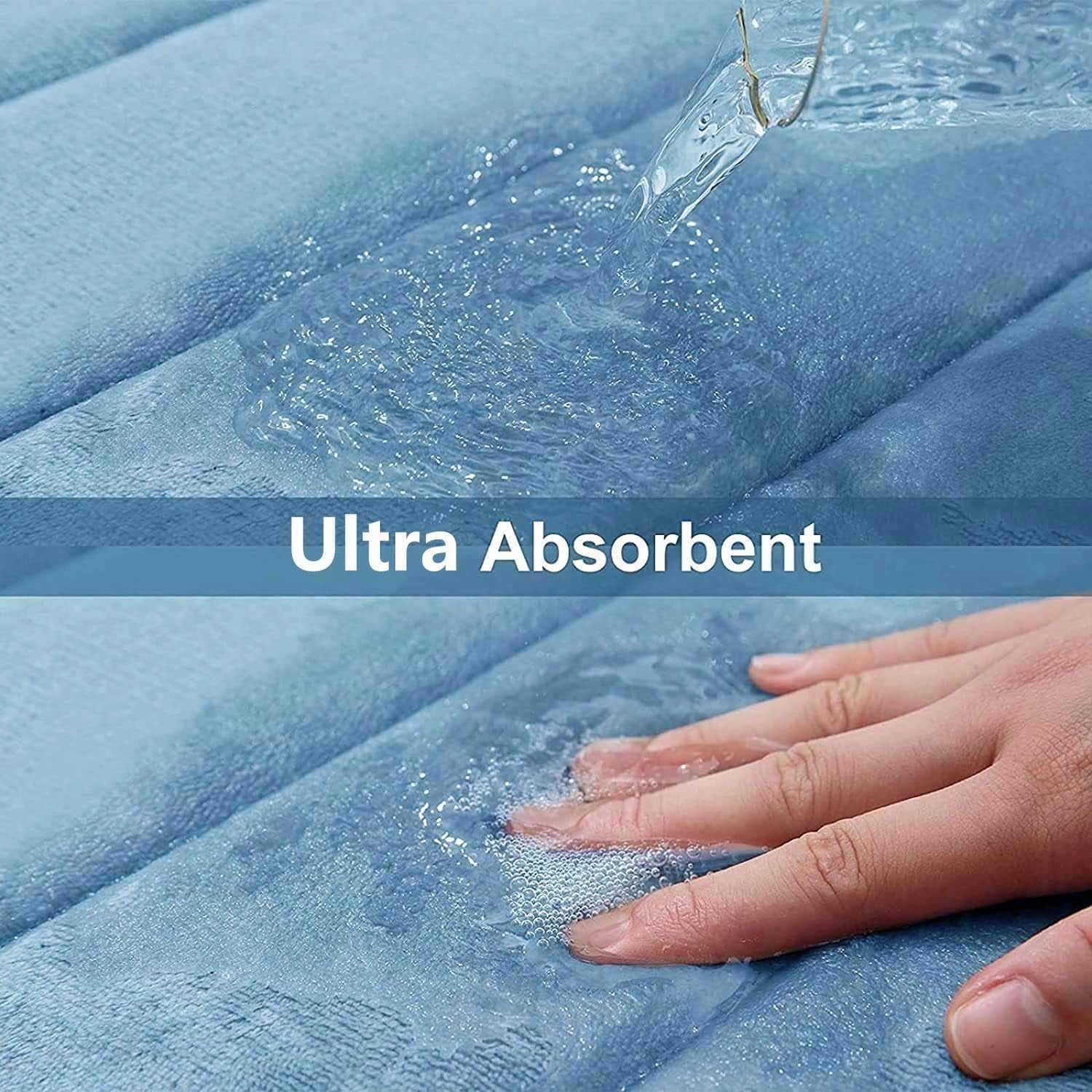 Memory Foam Bath Mat Rug, 24" x 16", Ultra Soft and Non-Slip Bathroom Rugs, Water Absorbent and Machine Washable Bath Rug for Bathroom, Shower, and Tub, Blue