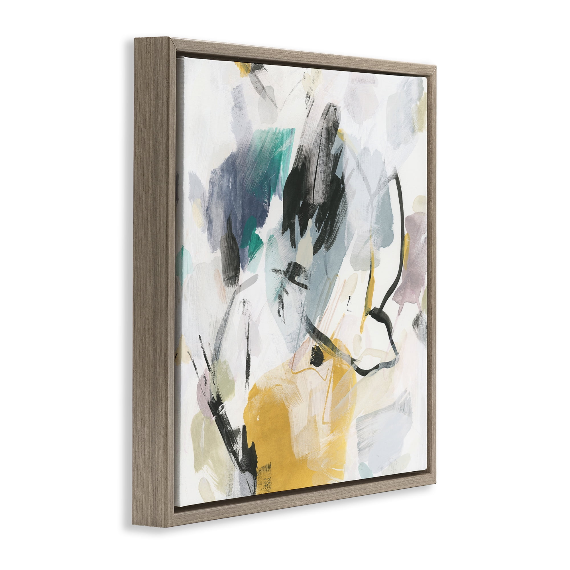 Stupell Industries Chaotic Abstract Yellow Accent Abstract Painting Brown Floater Framed Canvas Art Print Wall Art, 25 x 25