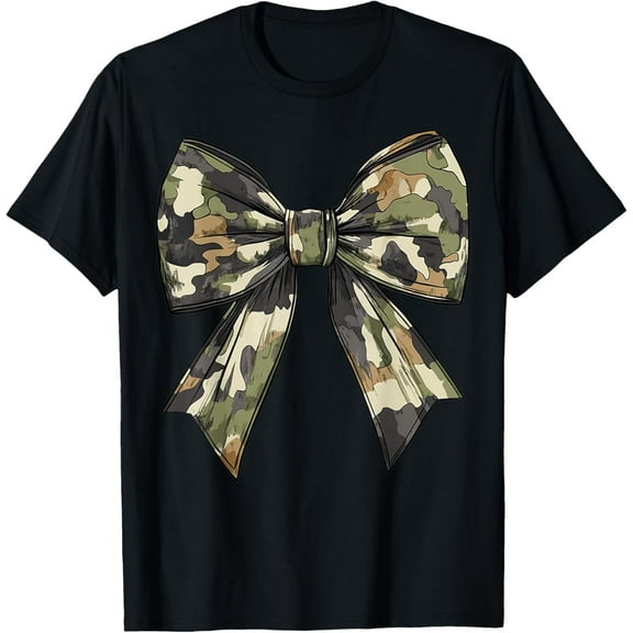 Camouflage Old Camo Bow Camo Coquette Bow Hunting Women Girl T-ShirtMen and women, Black T-shirt, size: Extra large