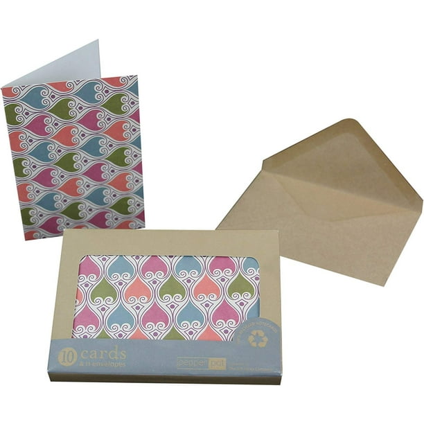 10 Blank Inside Note Cards w/ 11 Coordinating Envelopes 100 Recycled