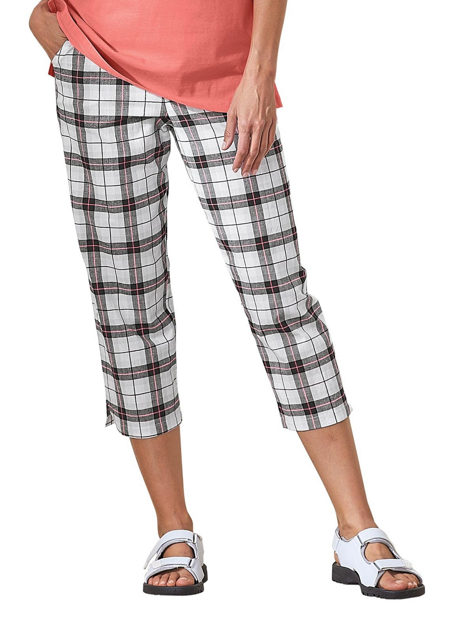 Plaid Capri Pants for Women  Casual Relaxed Fit Wide Leg Pants with  Pockets 