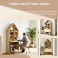 thumbnail image 4 of Leumius Folding Craft Desk with Storage Shelves, Convertible Hideaway Desk to Bookshelf, Foldable Desk with Storage, Disappearing Desk for Living Room Home Office Natural, 4 of 9