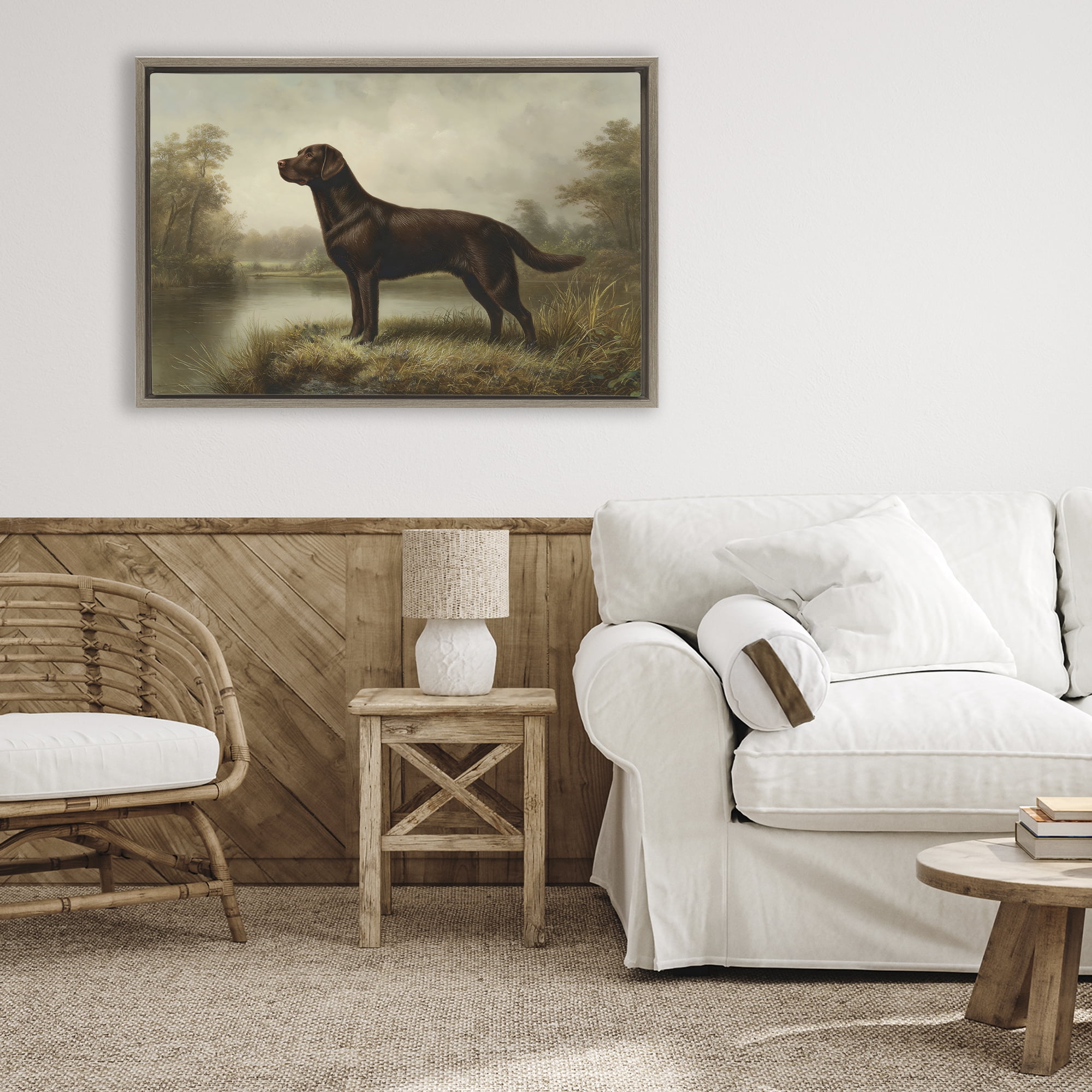 Stupell Industries On Alert Chocolate Lab Brown Framed Floater Canvas Wall Art, design by Petal Prints Design