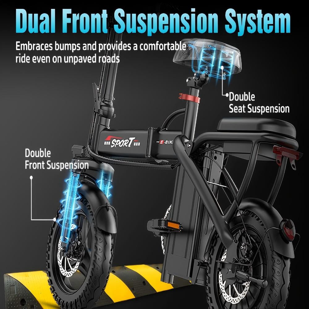AZHAR 750W Foldable Electric Bike for Adults, 48V 10Ah Removable Battery, 14" Ebike, Electric Mini Bike,The range is 30 miles UL 2849