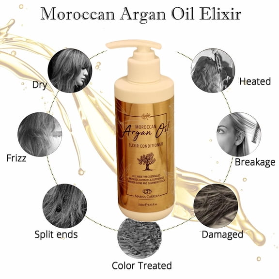 Marisa Carrera Moroccan Argan Oil Elixir Hydrating Conditioner. Best Hair Conditioner for Damaged, Curly, Frizzy or Dry Hair.Safe for Color and Keratin Treated Hair. 250ml/ 8.45 fl.oz