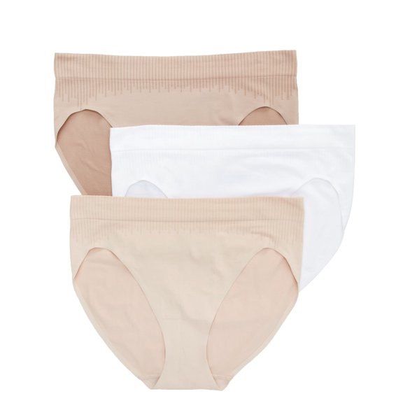 Women's Bali DFMSH3 Comfort Revolution Seamless Hi Cut Panty - 3 Pack (Blush/White/Sandshell 7)