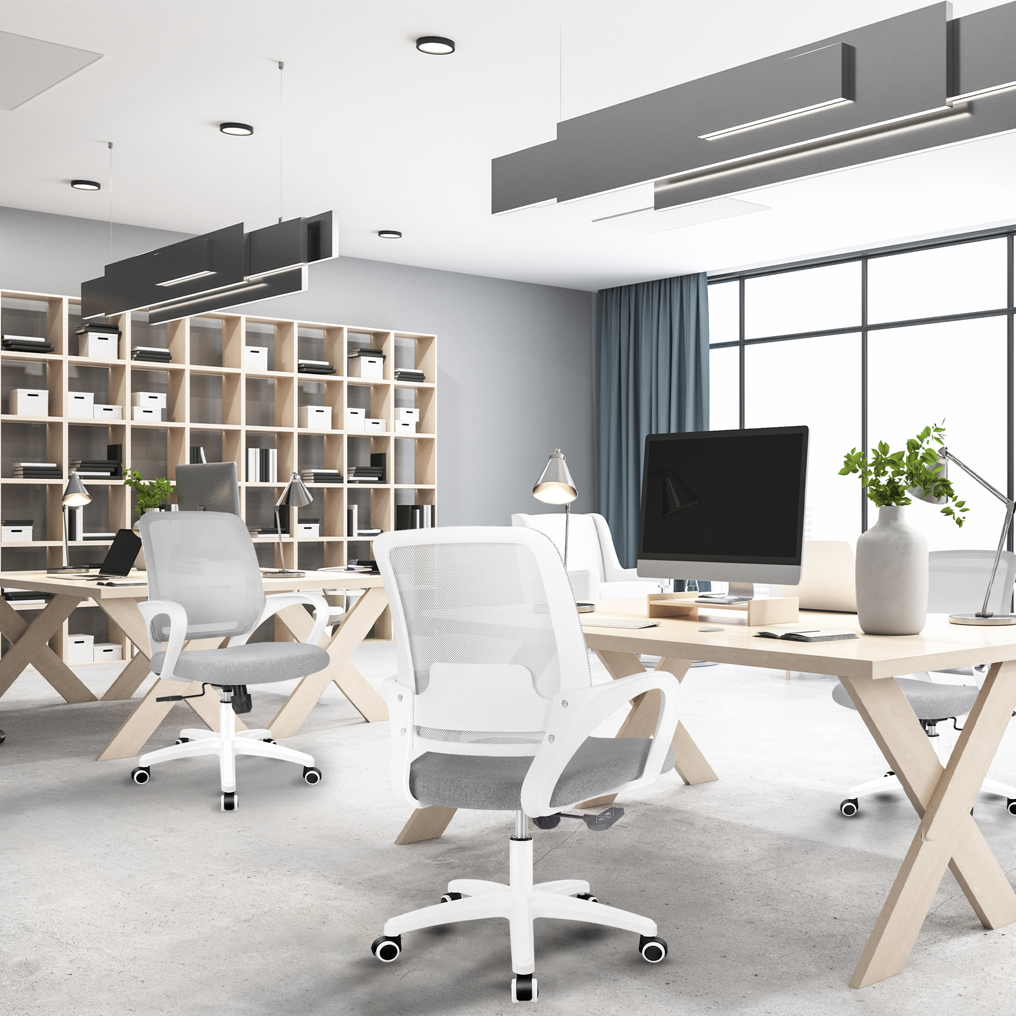 CELTOSS Ergonomic Home Office Chair, Mid Back Lumbar Support Desk Chair, Adjustable Height with Armrests for Adults, Gray