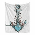 thumbnail image 1 of Anchor Soft Flannel Fleece Throw Blanket, Romantic Boho Design Sketch of an Old Anchor with Roses Black Ink Style, Cozy Plush for Indoor and Outdoor Use, 50" x 60", Pale Blue Pale Coral, by Ambesonne, 1 of 6