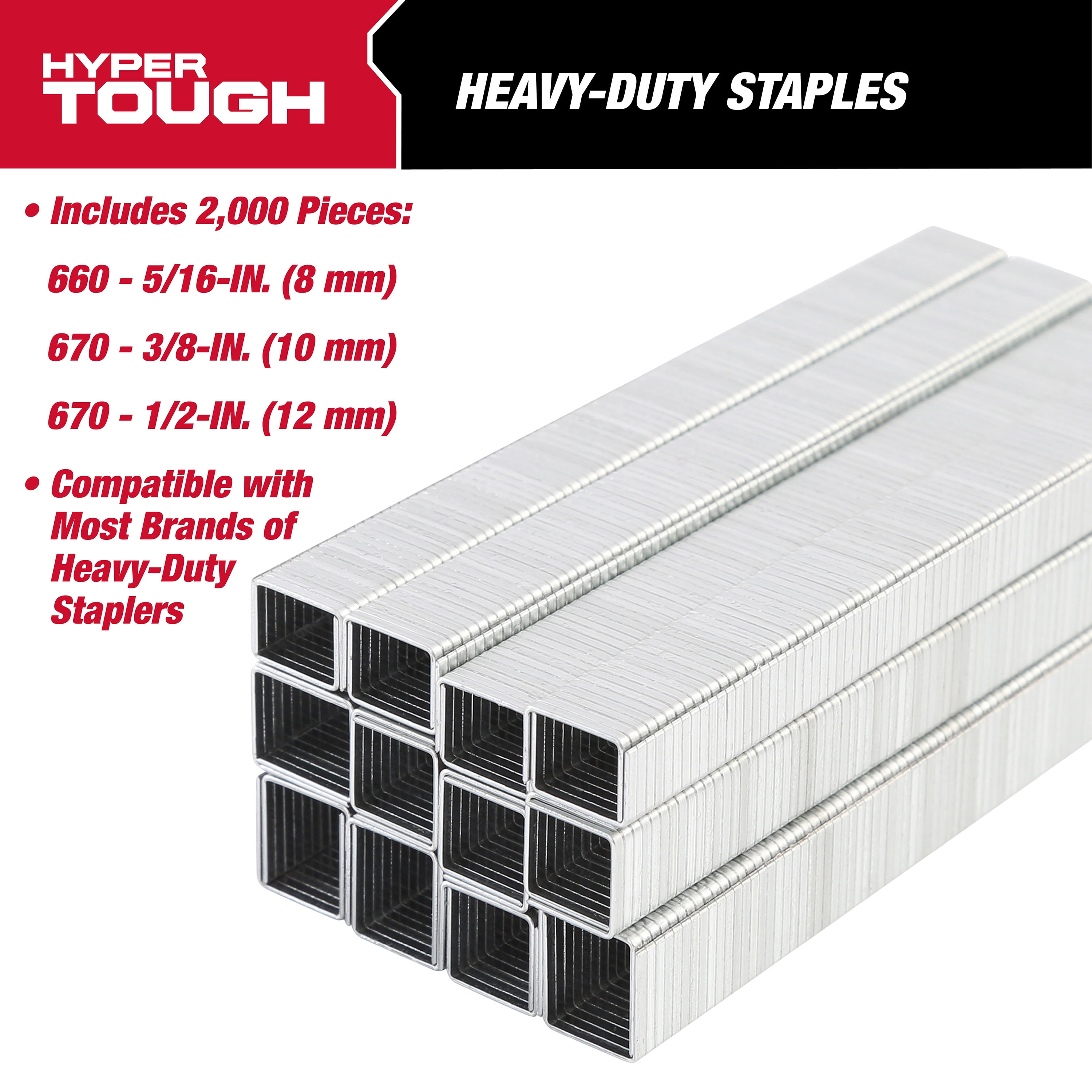 Hyper Tough 2000-Piece Heavy Duty Staple Assortment, Recommended for DIY & Crafting, Multiples Sizes Include 5/16", 3/8", & 1/2"