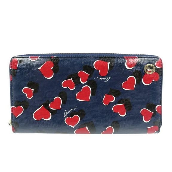 Pre-Owned Gucci Heart 309705 Leather Navy Red Round Long Wallet 1200GUCCI (Good)