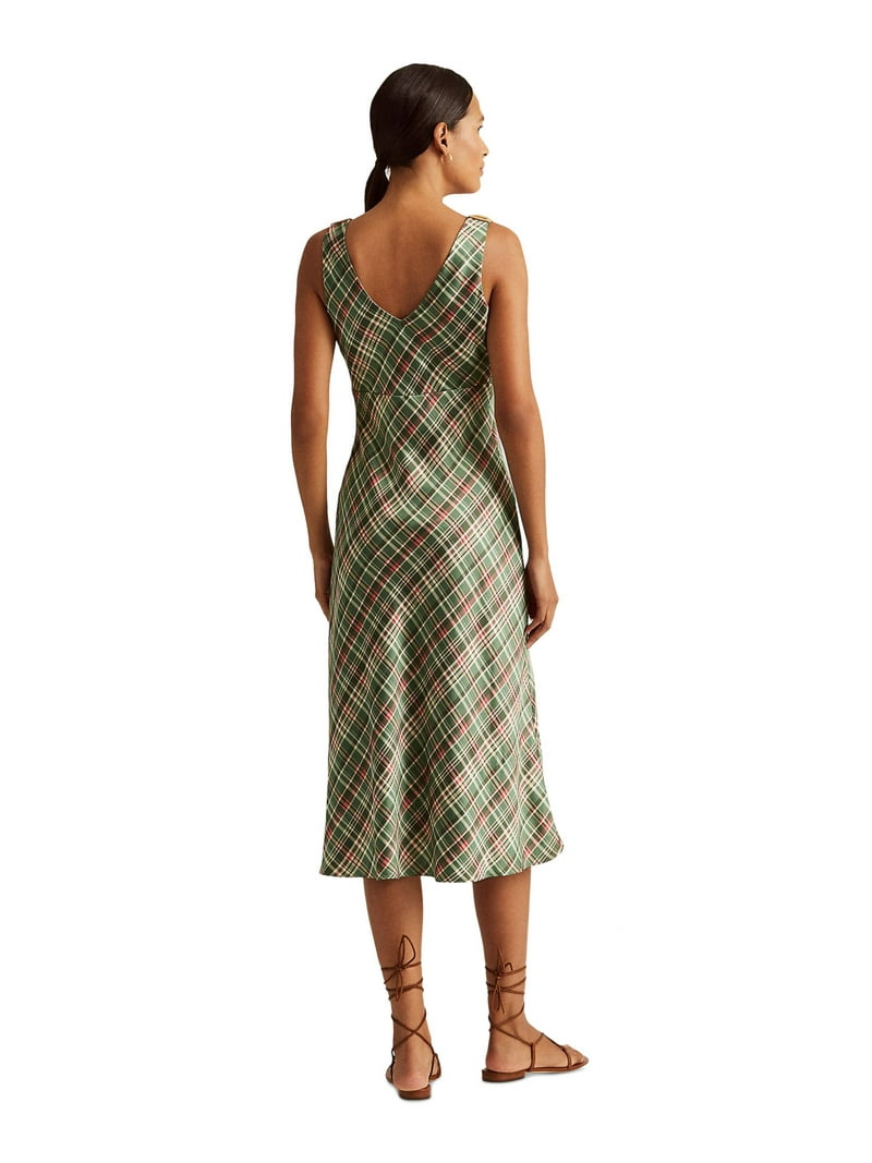 LAUREN RALPH LAUREN Womens Green Zippered Plaid Sleeveless V Neck Midi  Empire Waist Dress 6 - Walmart.com