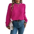 thumbnail image 2 of Sweaters for Women Striped Trim Drop Shoulder Sweater Sweaters Rose Red XL, 2 of 9